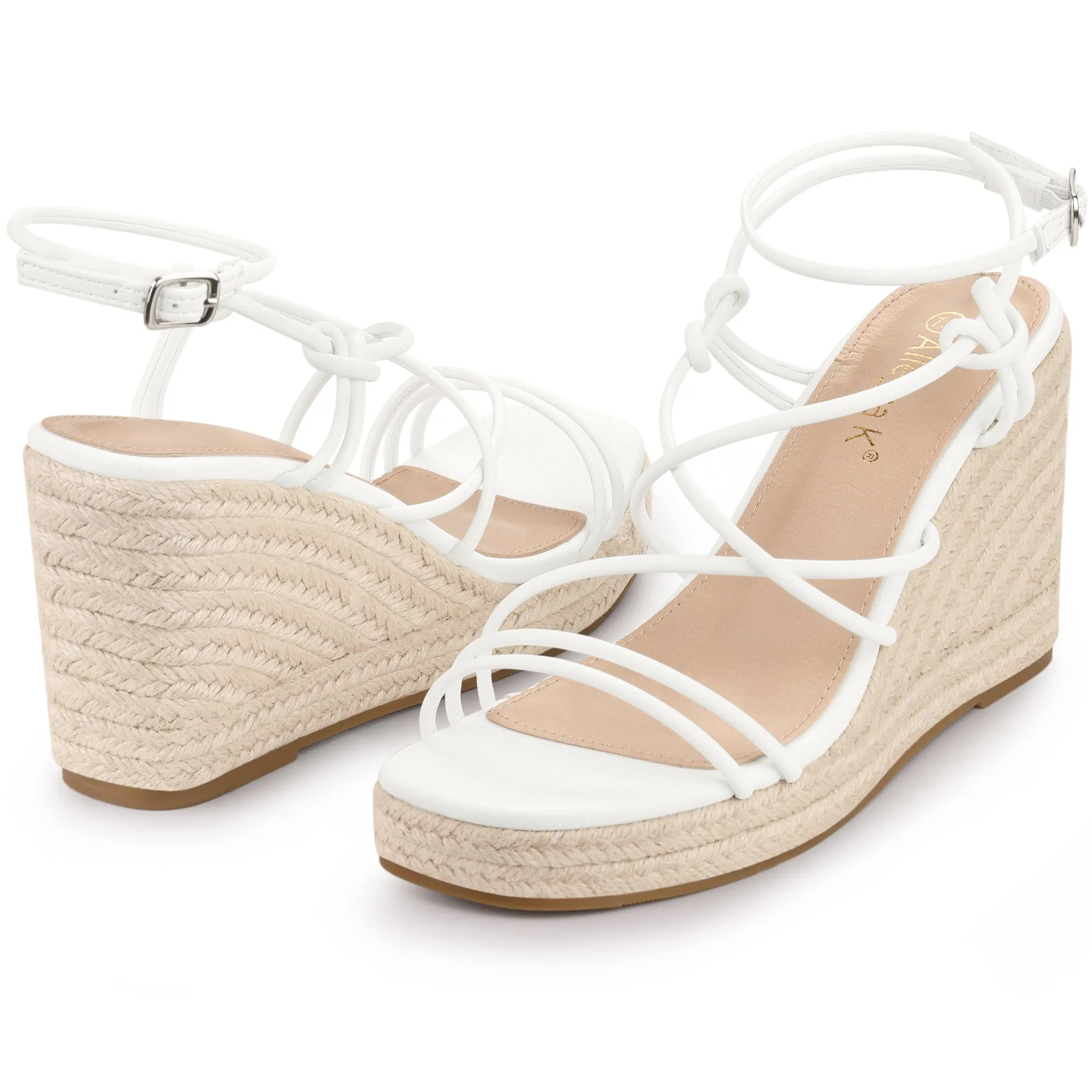 Women's Platform Square Toe Espadrilles Wedge Strappy Sandals