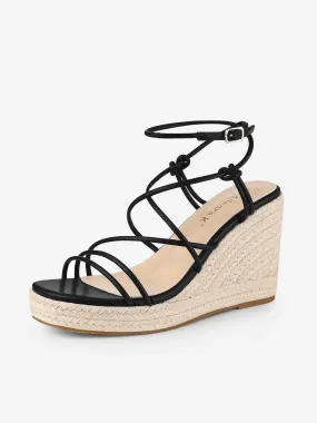 Women's Platform Square Toe Espadrilles Wedge Strappy Sandals