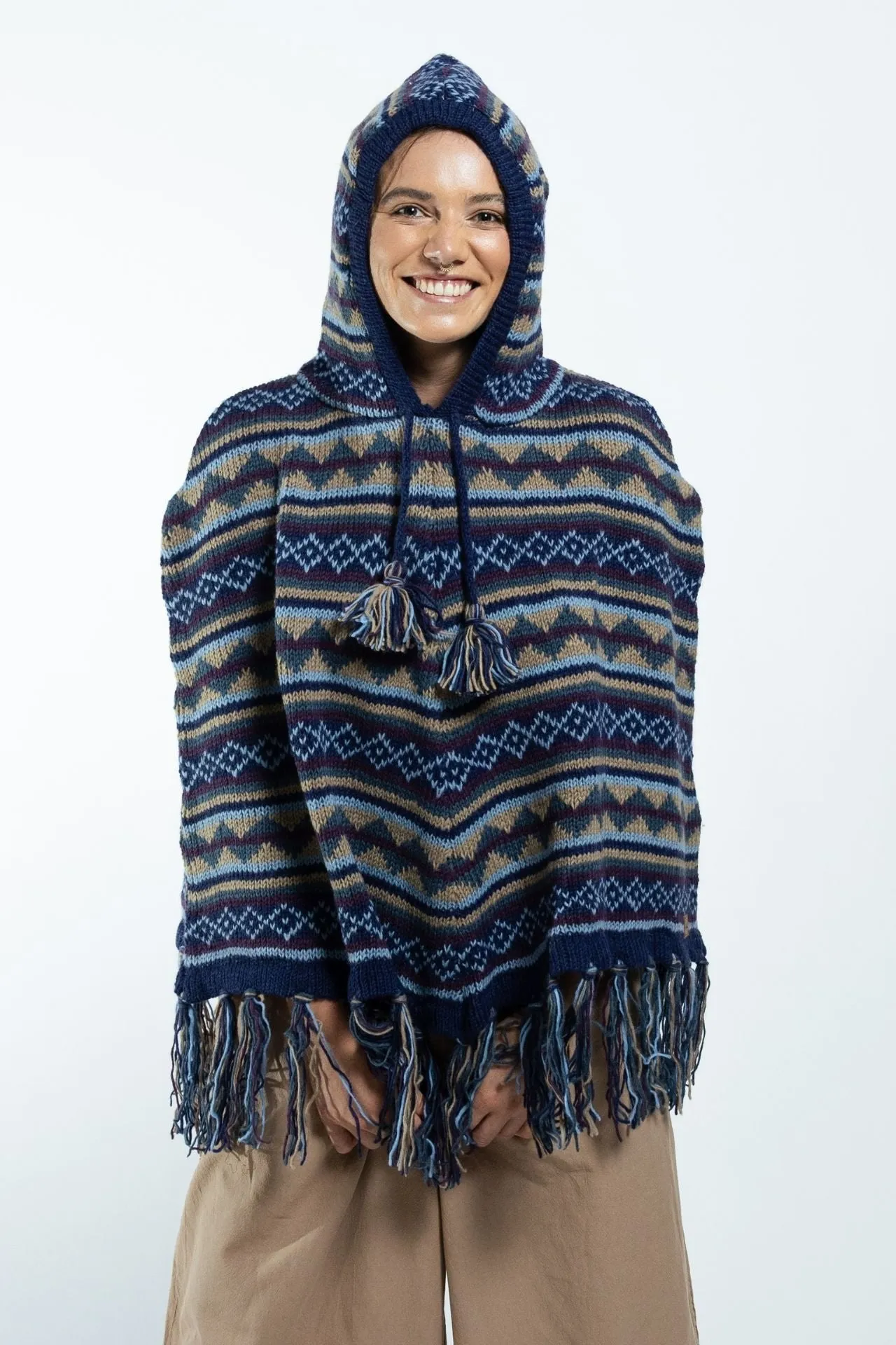 Wool Poncho - Blue