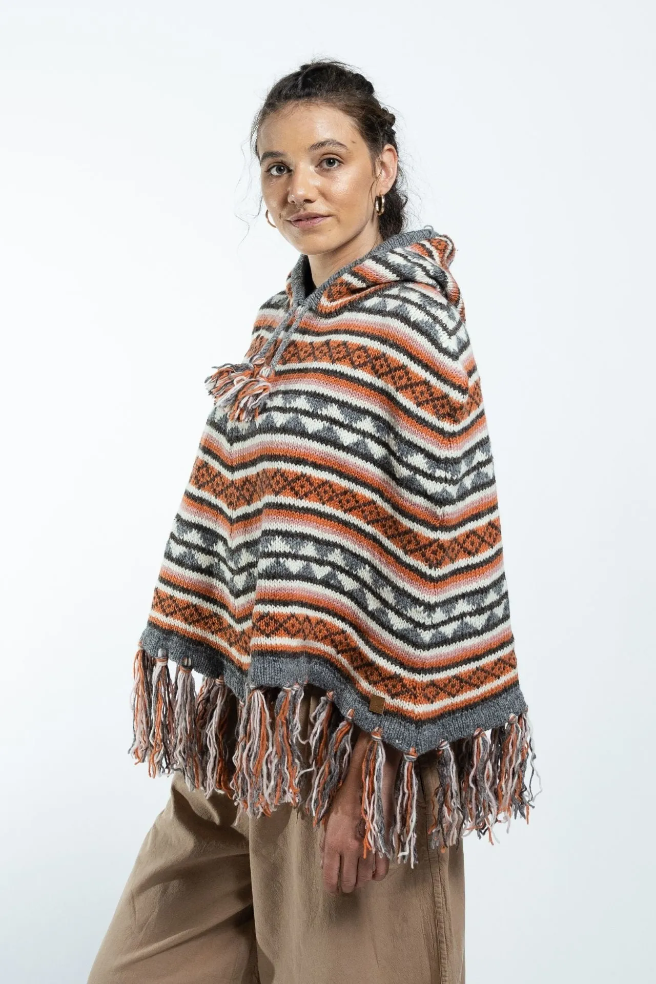 Wool Poncho - Burnt Orange