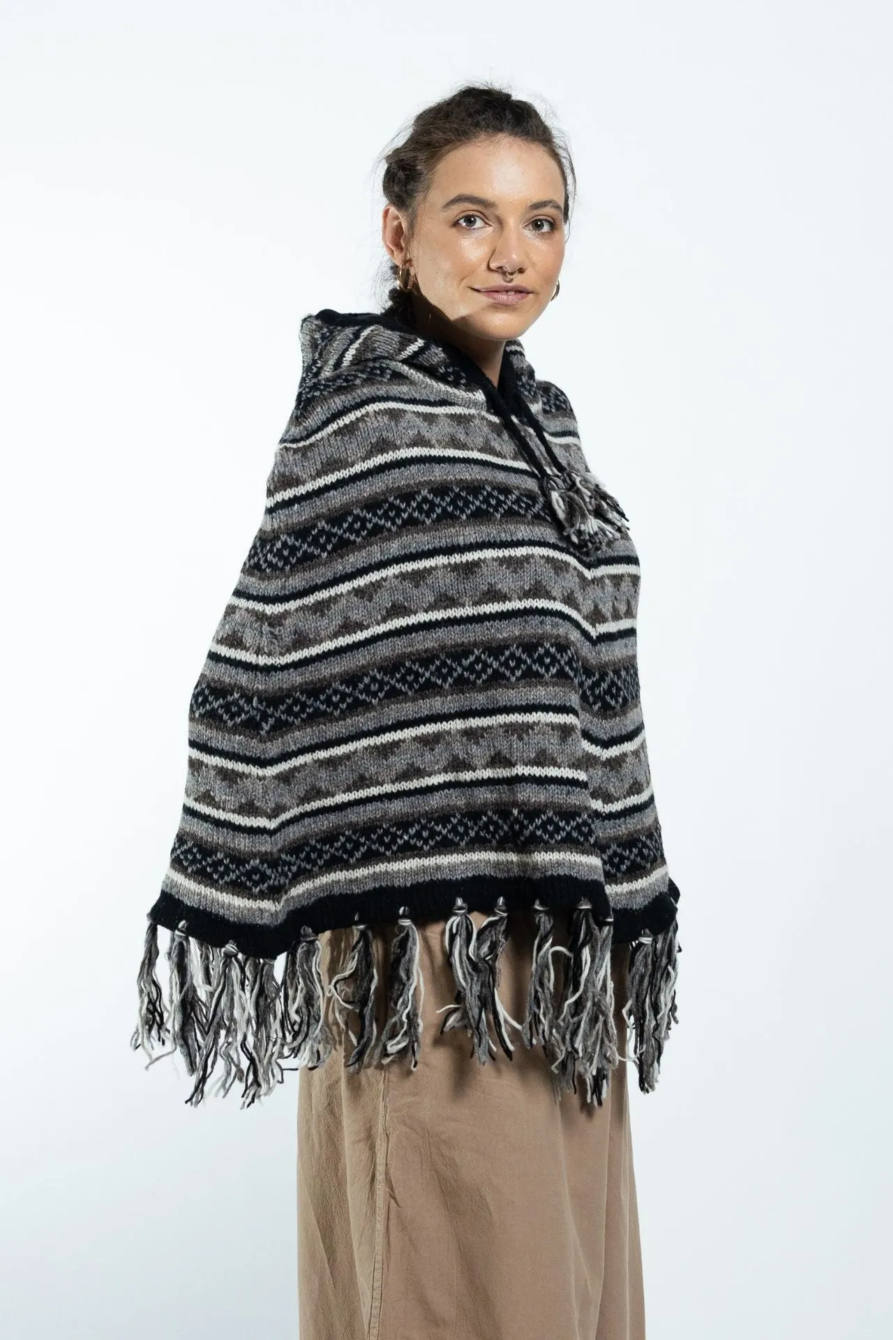 Wool Poncho - Grey