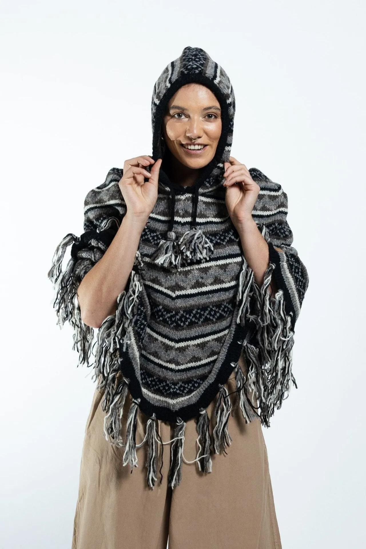 Wool Poncho - Grey