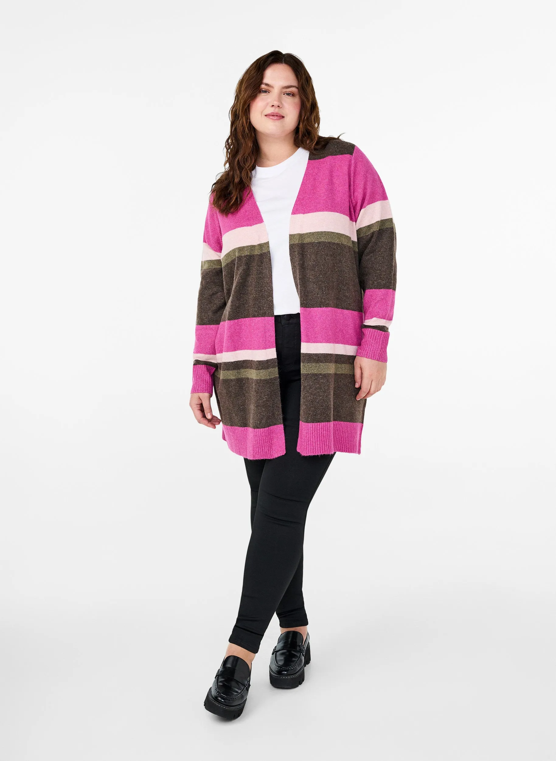 Zizzi Sunny Cardigan in Pink Stripe