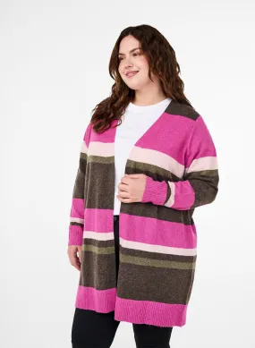 Zizzi Sunny Cardigan in Pink Stripe