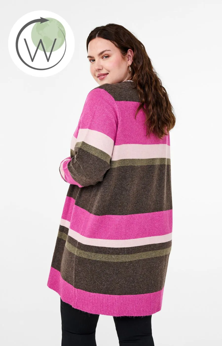 Zizzi Sunny Cardigan in Pink Stripe